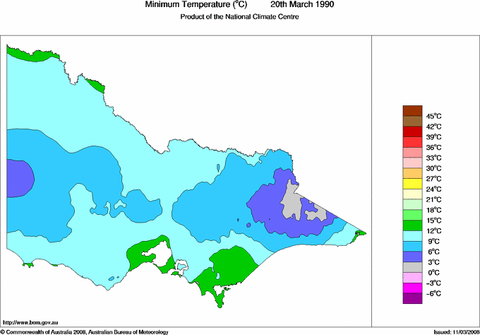 Daily minimum temperature for Victoria