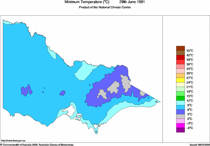 Daily minimum temperature for Victoria
