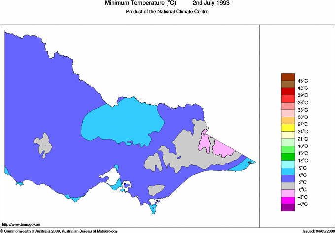 Daily minimum temperature for Victoria