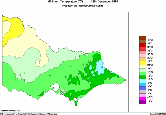 Daily minimum temperature for Victoria