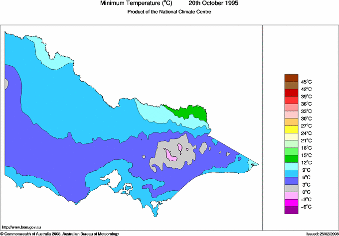 Daily minimum temperature for Victoria