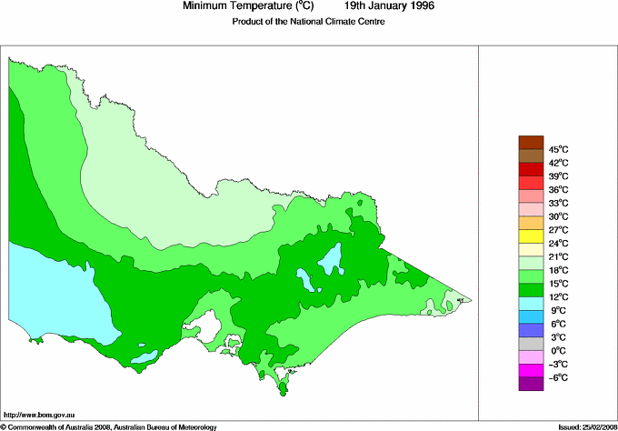 Daily minimum temperature for Victoria