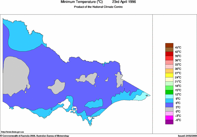 Daily minimum temperature for Victoria