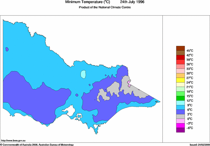 Daily minimum temperature for Victoria