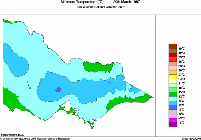 Daily minimum temperature for Victoria
