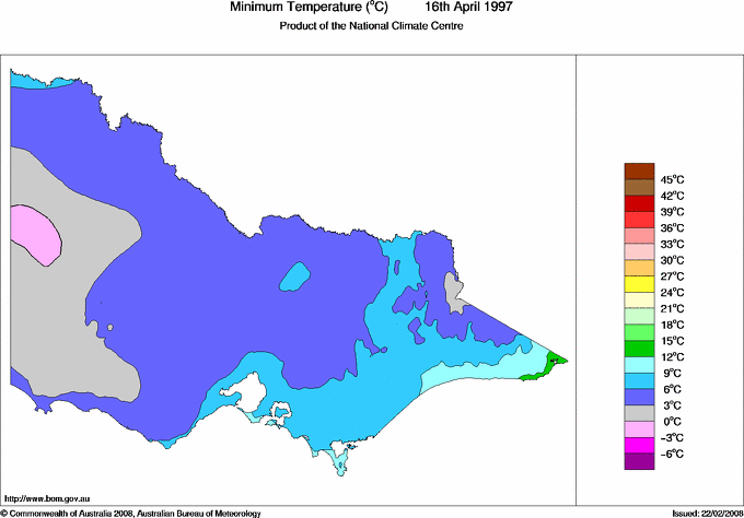 Daily minimum temperature for Victoria