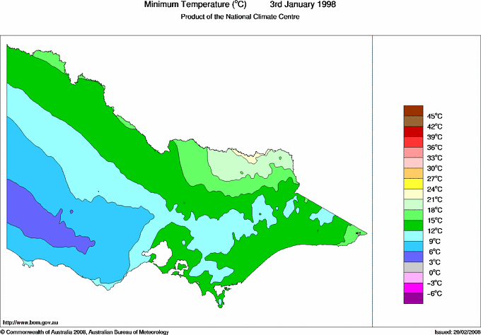 Daily minimum temperature for Victoria