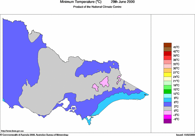 Daily minimum temperature for Victoria