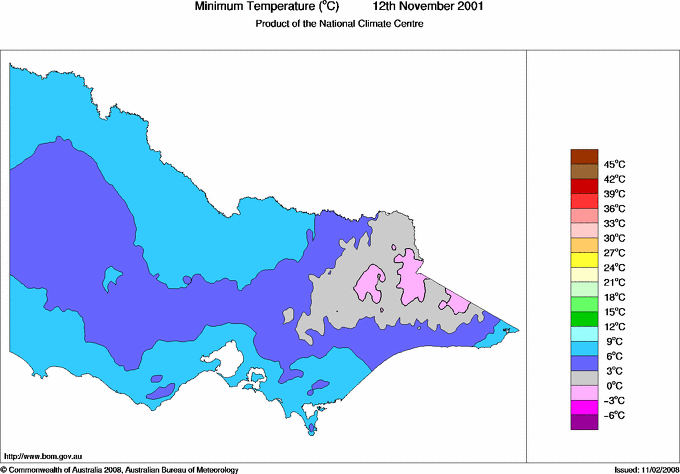 Daily minimum temperature for Victoria