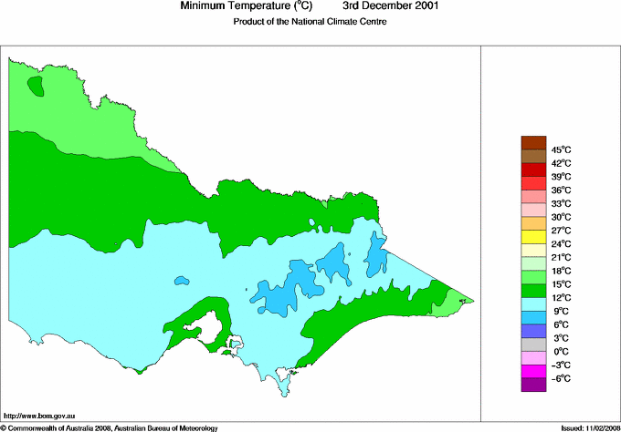 Daily minimum temperature for Victoria