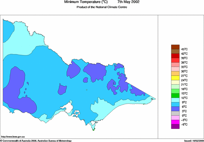 Daily minimum temperature for Victoria