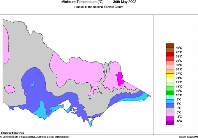 Daily minimum temperature for Victoria