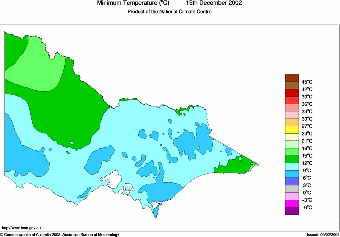 Daily minimum temperature for Victoria