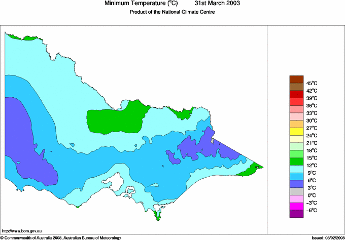 Daily minimum temperature for Victoria