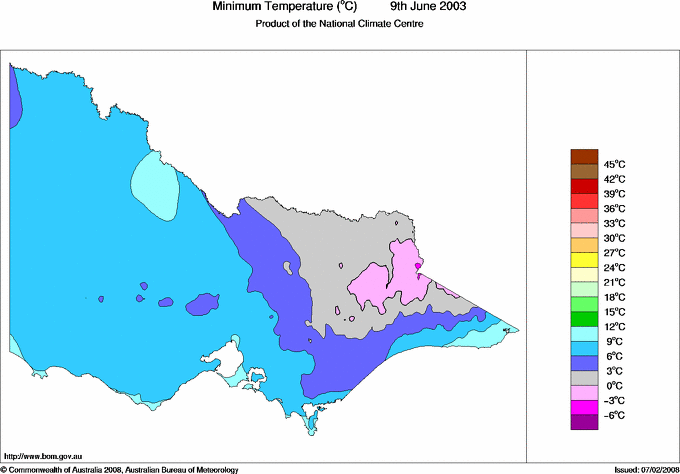 Daily minimum temperature for Victoria