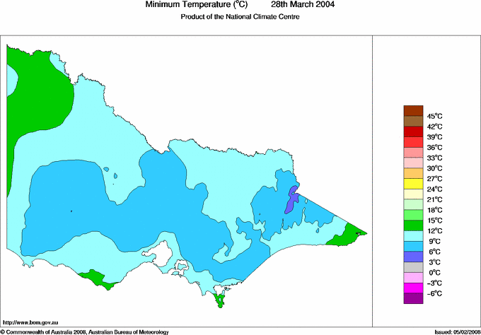 Daily minimum temperature for Victoria