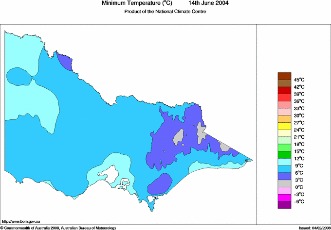 Daily minimum temperature for Victoria