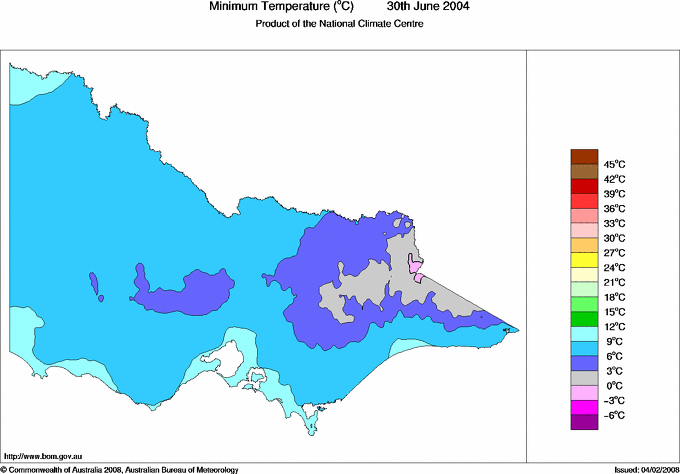 Daily minimum temperature for Victoria