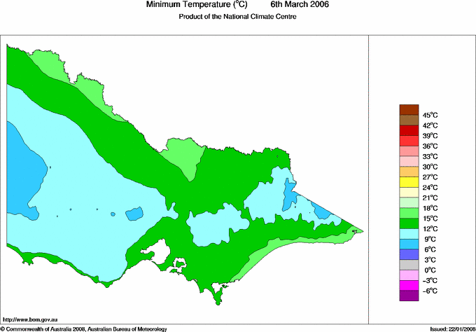 Daily minimum temperature for Victoria