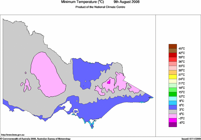Daily minimum temperature for Victoria