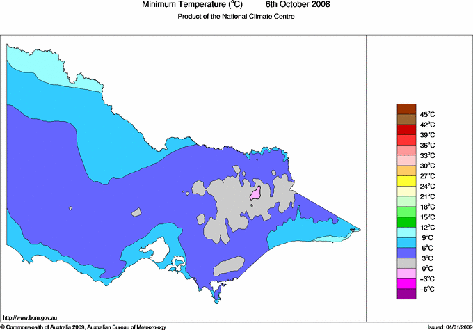 Daily minimum temperature for Victoria