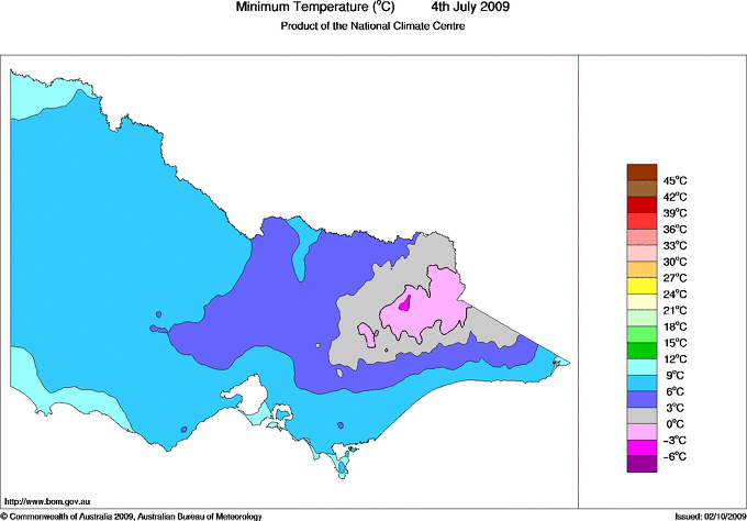 Daily minimum temperature for Victoria