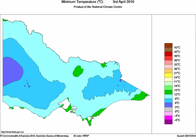 Daily minimum temperature for Victoria