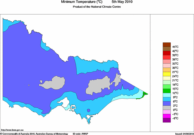 Daily minimum temperature for Victoria