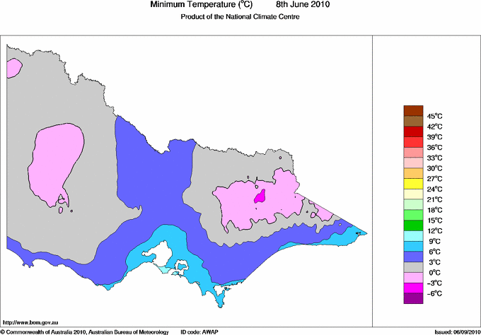 Daily minimum temperature for Victoria