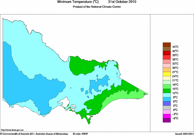 Daily minimum temperature for Victoria