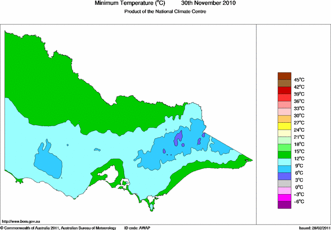 Daily minimum temperature for Victoria