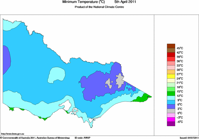 Daily minimum temperature for Victoria