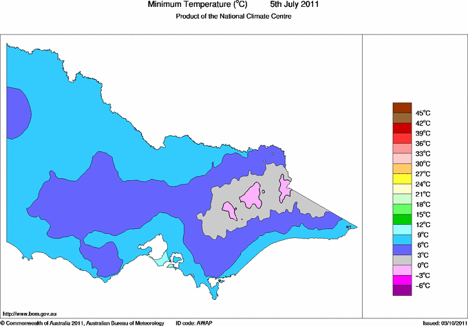 Daily minimum temperature for Victoria
