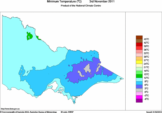 Daily minimum temperature for Victoria