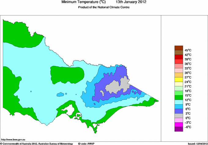 Daily minimum temperature for Victoria