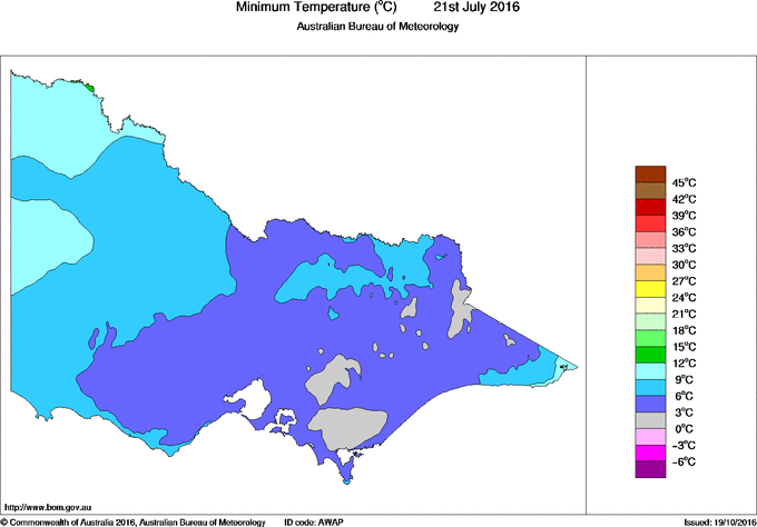 Daily minimum temperature for Victoria
