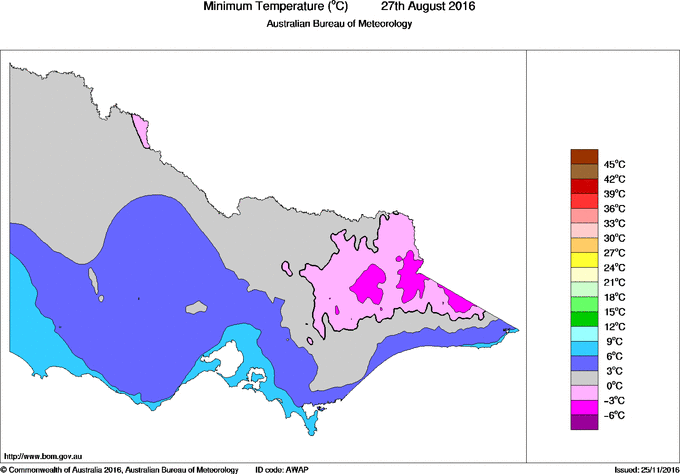 Daily minimum temperature for Victoria