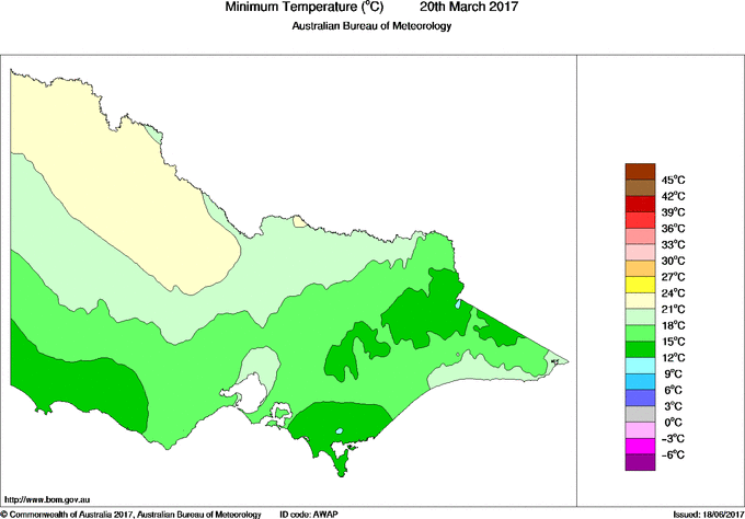 Daily minimum temperature for Victoria