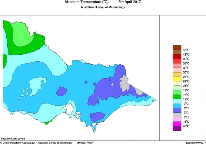 Daily minimum temperature for Victoria