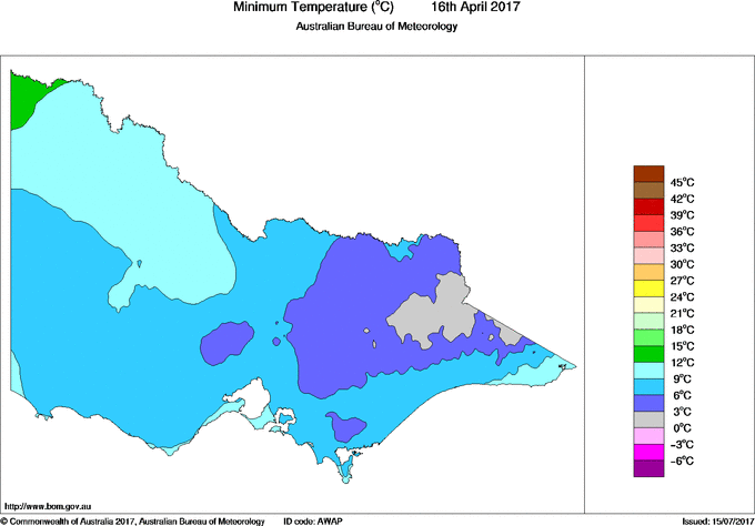 Daily minimum temperature for Victoria