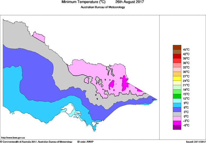 Daily minimum temperature for Victoria