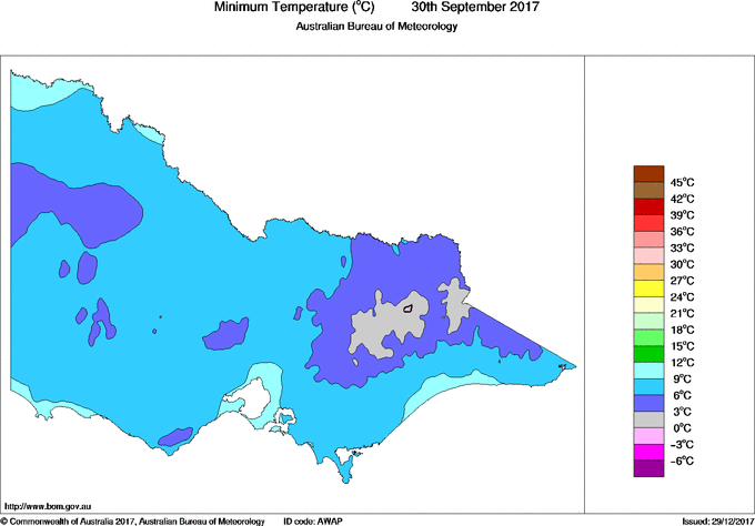 Daily minimum temperature for Victoria