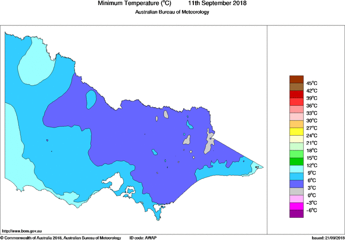 Daily minimum temperature for Victoria