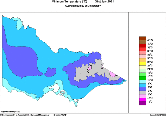 Daily minimum temperature for Victoria