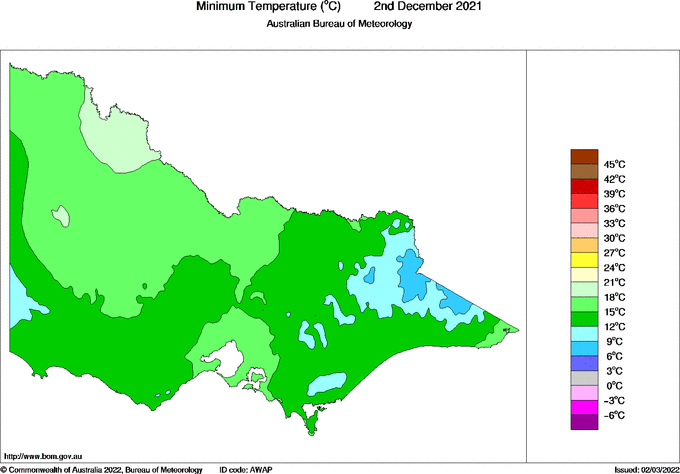 Daily minimum temperature for Victoria