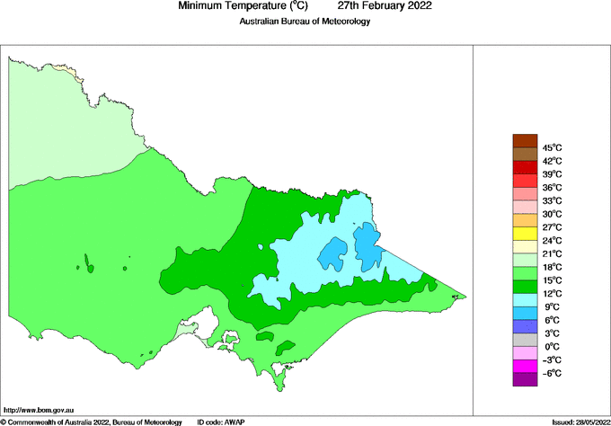 Daily minimum temperature for Victoria