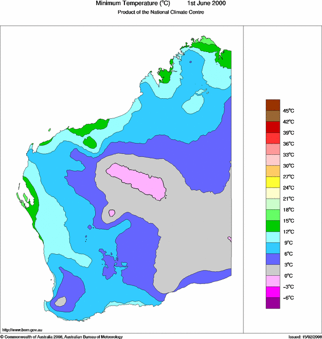 Daily minimum temperature for Western Australia