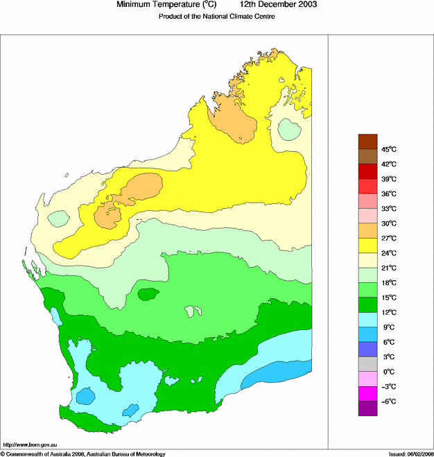 Daily minimum temperature for Western Australia