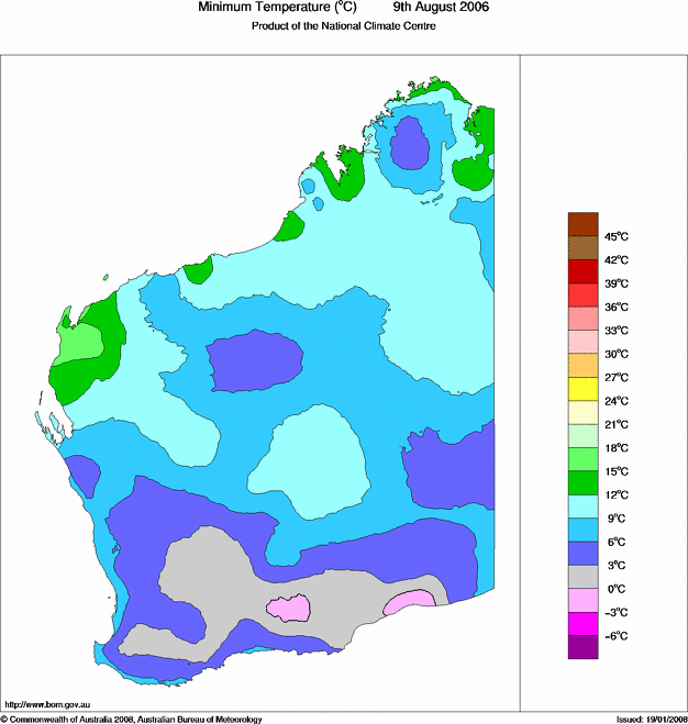 Daily minimum temperature for Western Australia