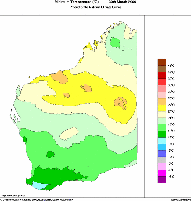 Daily minimum temperature for Western Australia
